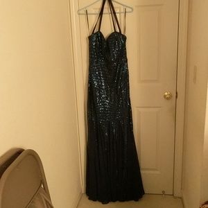 Blue Sequinned Halter Gown